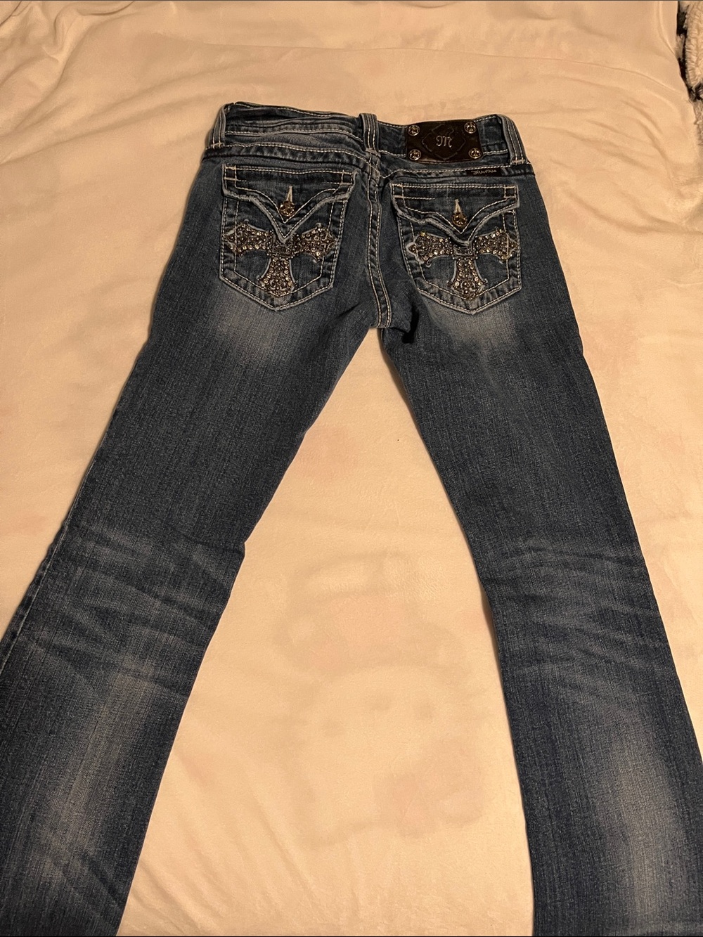 Miss Me Dark Blue Bootcut Jeans with Fading